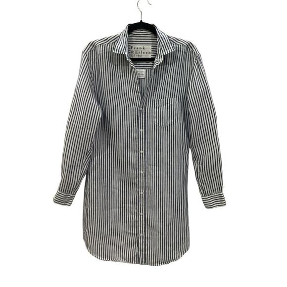 Frank & Eileen Mary Classic Linen Shirtdress In Navy Blue Stripe Size XS - Picture 2 of 10